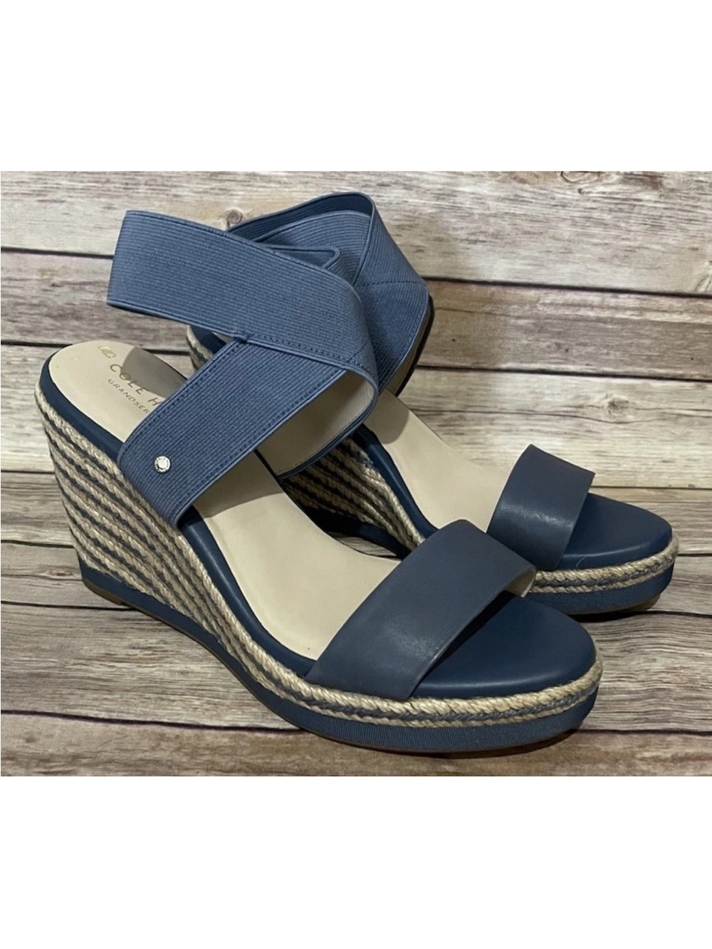 Cole Haan Sz 8.5 Cloudfeel Indigo Blue Wedge Espadrille Sandals - Picture 3 of 9